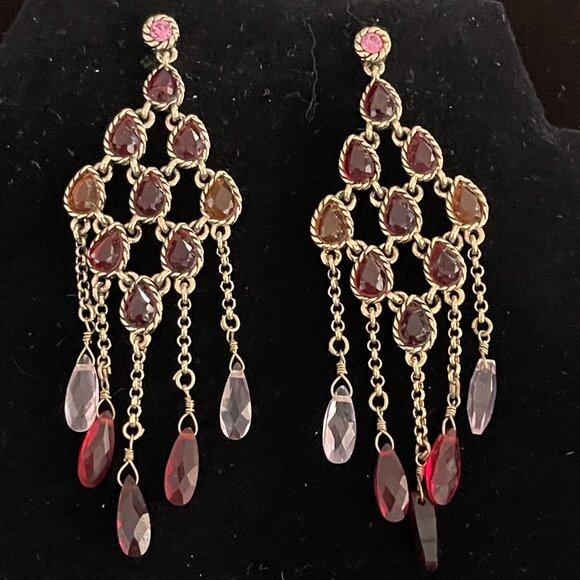 Chandelier Pierced Earrings Gold Rose Pink - Picture 1 of 3